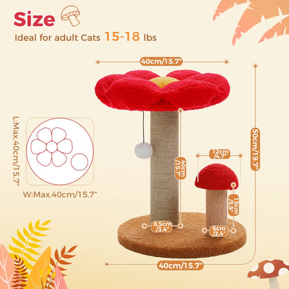 Flower Cat Scratching Tree with Mushroom Scratcher & Plush Bed