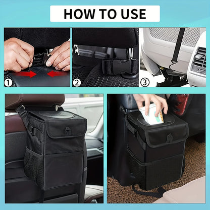 ZUKMI Waterproof Car Trash Can With Lid