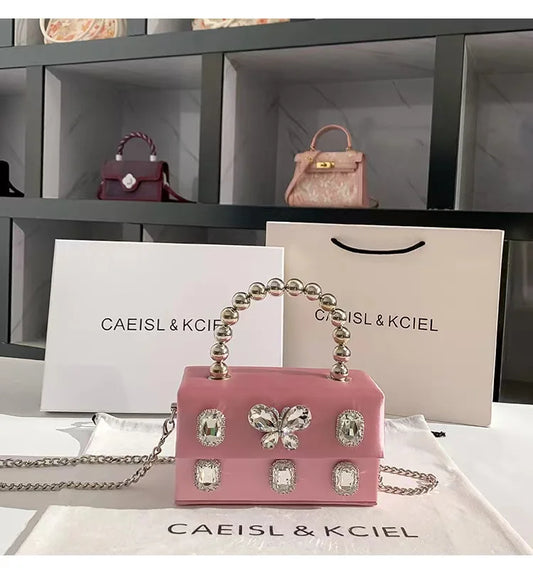 Satin Rhinestone Box Evening Bag