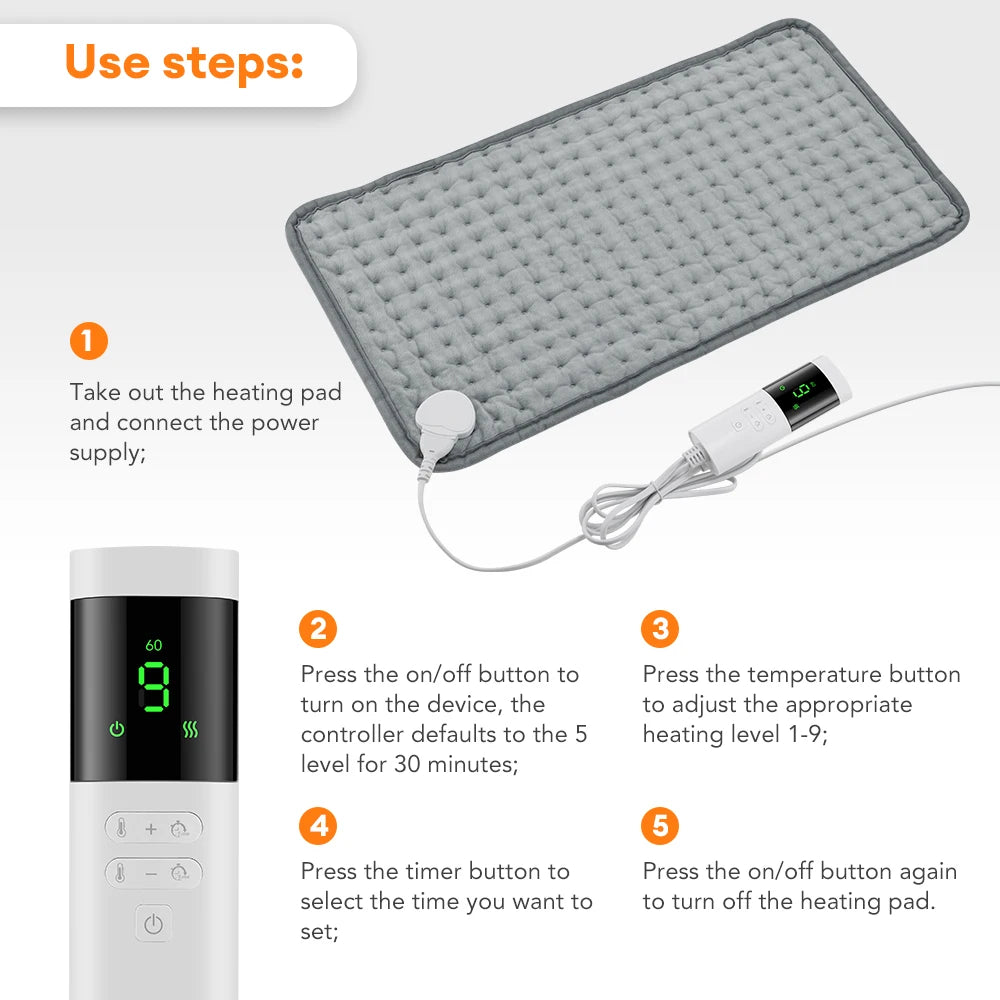 Adjustable Heated Therapy Pad with 9 Heat Levels & Timer