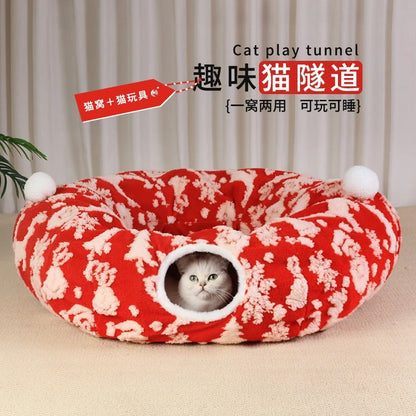 Foldable Plush Cat Tunnel