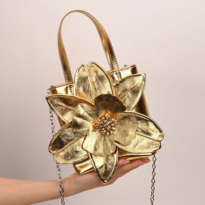 3D Floral PU Leather Bucket Handbag