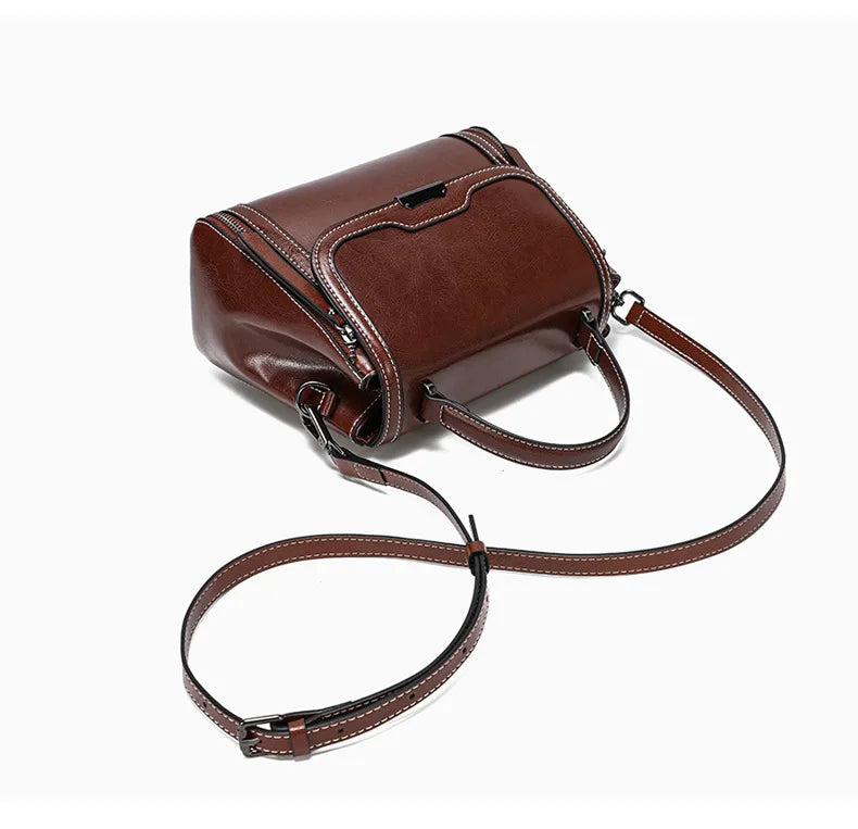 Genuine Cow Leather Top Handle Crossbody Bag