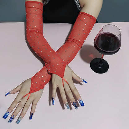 Women’s Rhinestone Mesh Long Gloves
