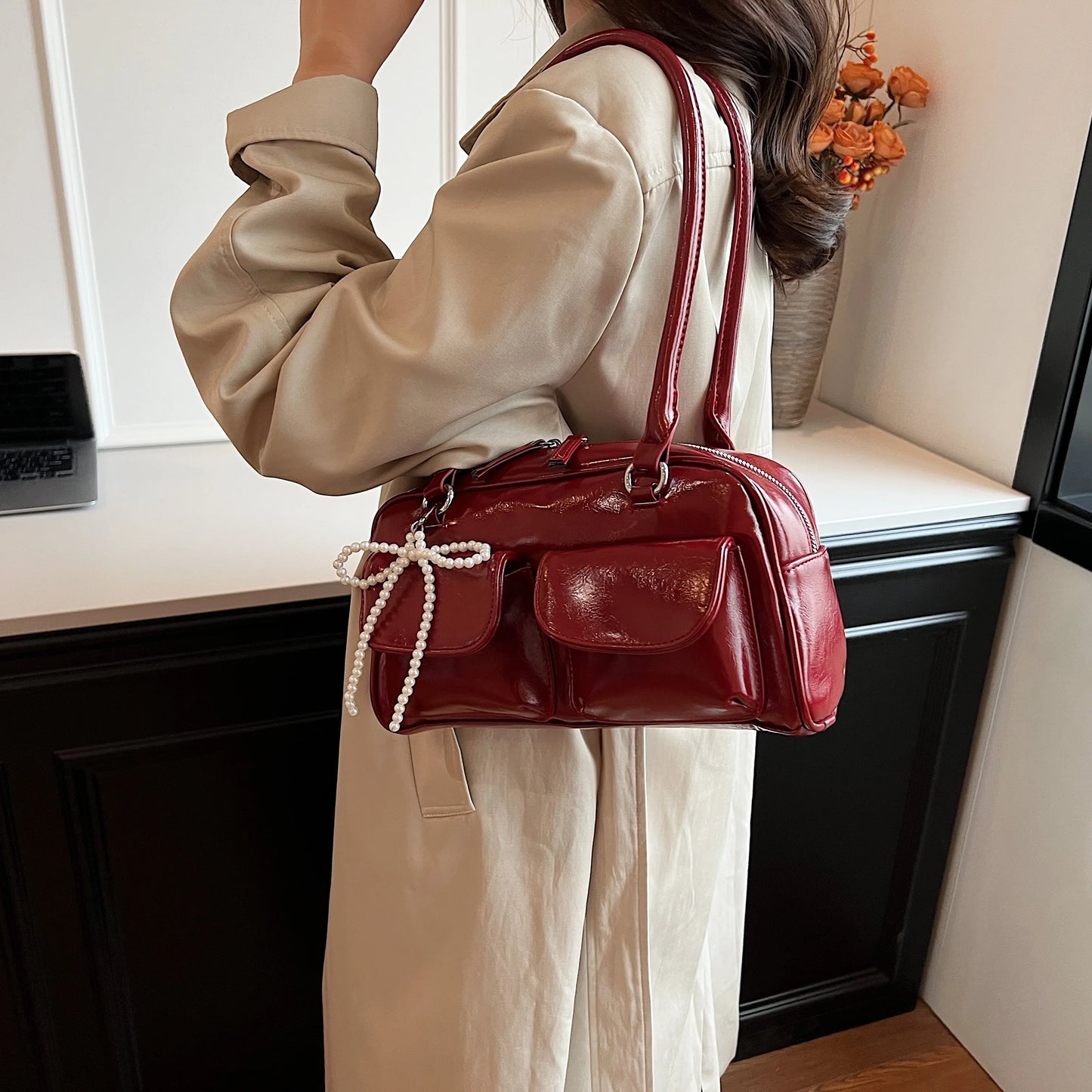 Bow Accent Shoulder Handbag