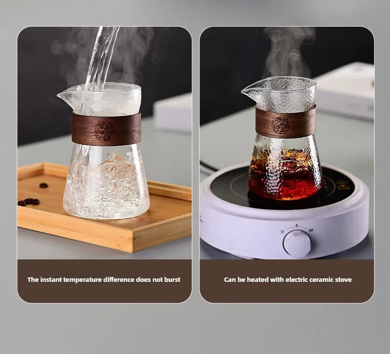 500ml Heat-Resistant Glass Coffee Carafe with Wooden Collar