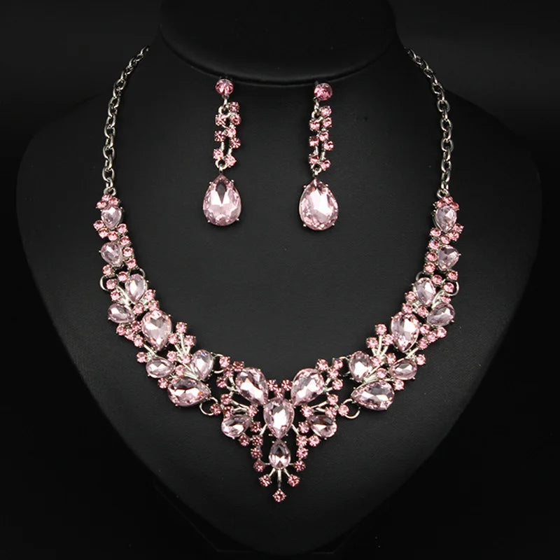 Women’s Retro Crystal Necklace & Earrings Set