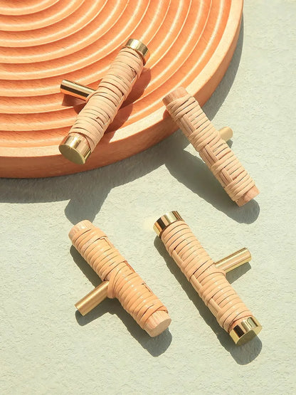 Rattan Weaving T-Shape Cabinet Handles