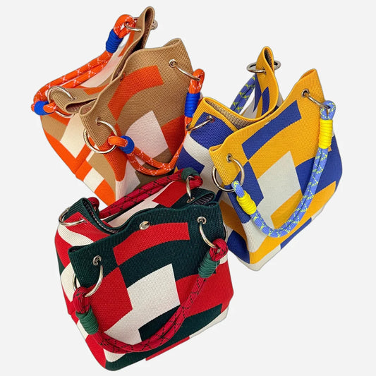 Geometric Knit Bucket Tote Bag