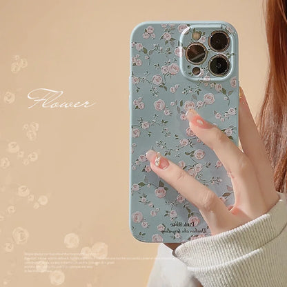 Retro Floral Pattern Cover Case for iPhone 16 15 14 13 12 11 Pro Max Plus