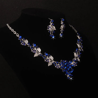 Purple Leaf Flower Wedding Necklace & Earring Set