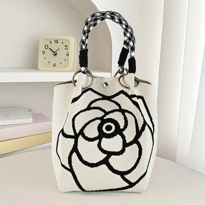 Floral Knit Tote Shoulder Bag