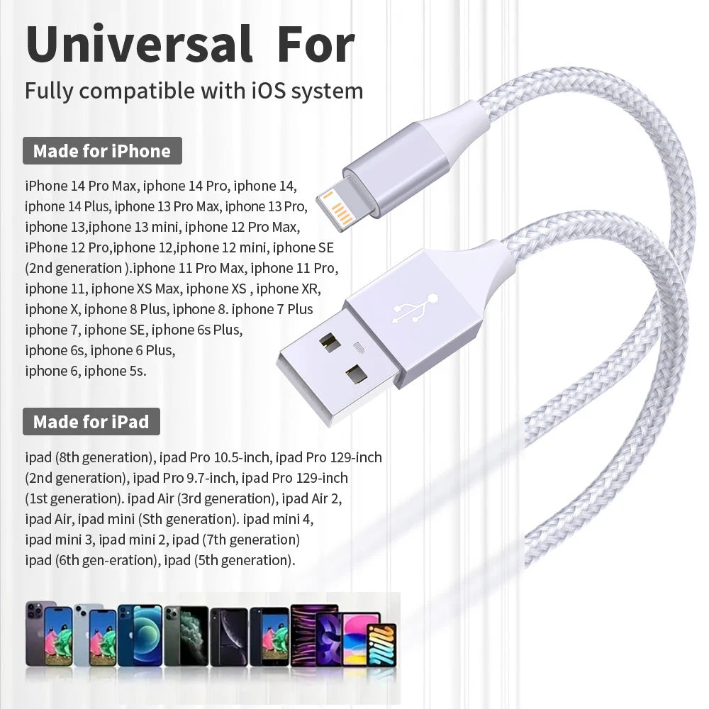 5-Pack Braided USB to Lightning Charging Cables