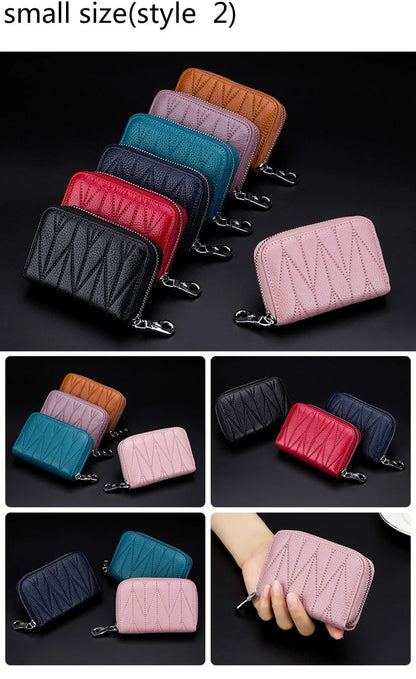 Genuine Cow Leather Zip-Around Wallet with 36 Card Slots