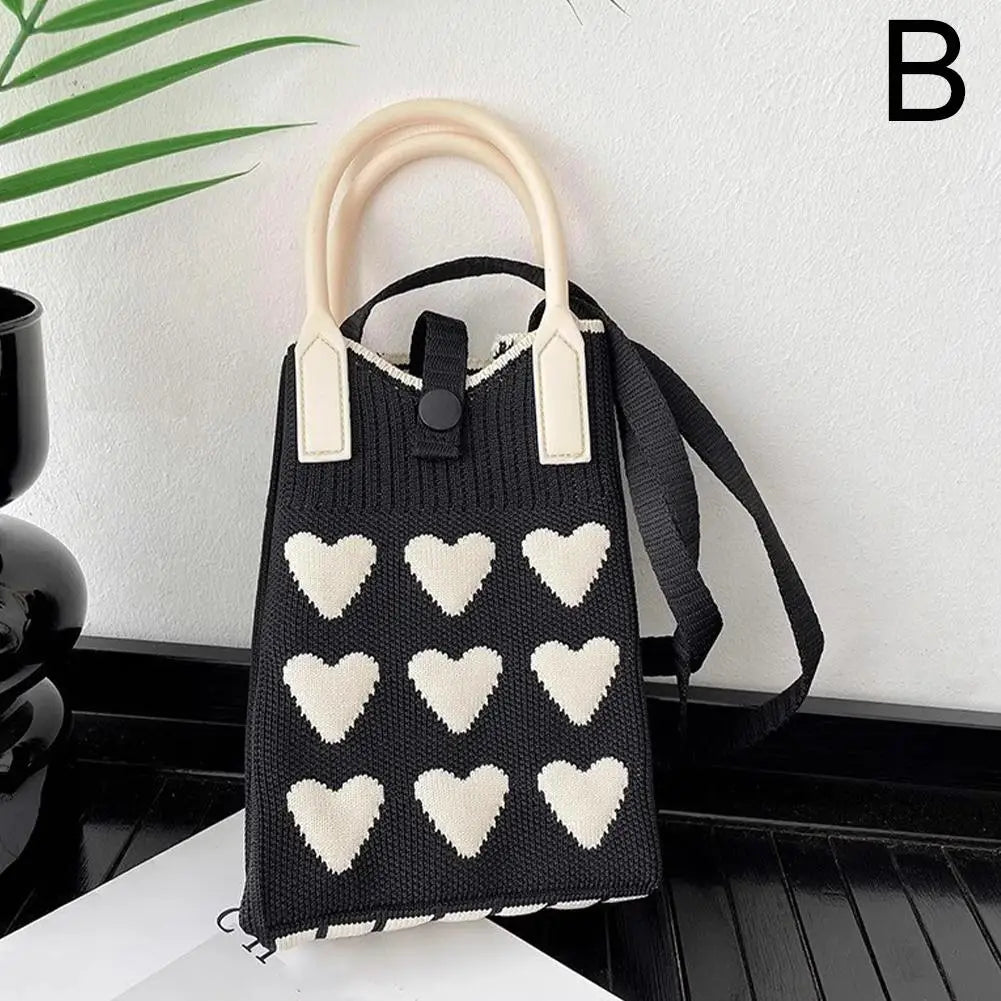 Knitted Heart Mini Crossbody Phone Bag
