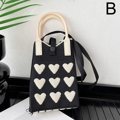 Knitted Heart Mini Crossbody Phone Bag