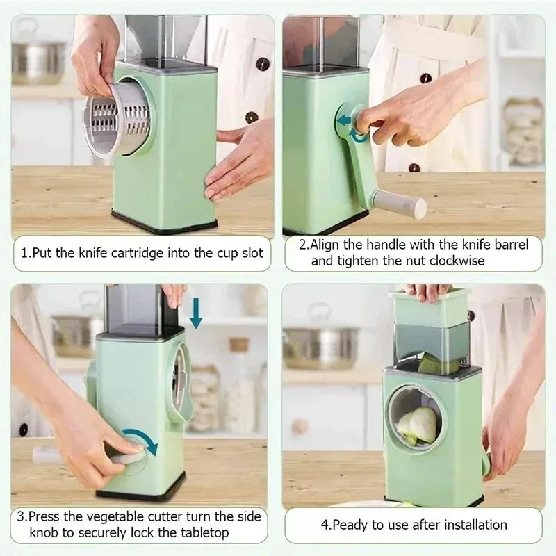 Rotary Vegetable Chopper with 3 Stainless Steel Blades
