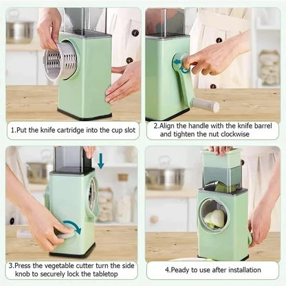 Rotary Vegetable Chopper with 3 Stainless Steel Blades