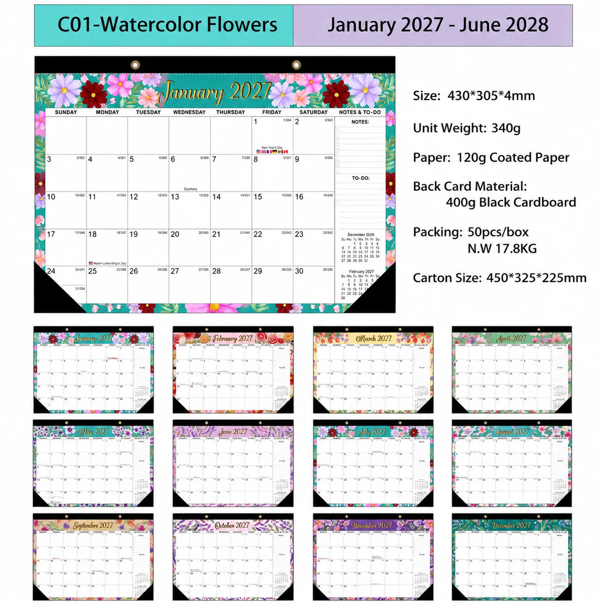 2027 Large Wall Calendar Planner – 18 Month Monthly Organizer