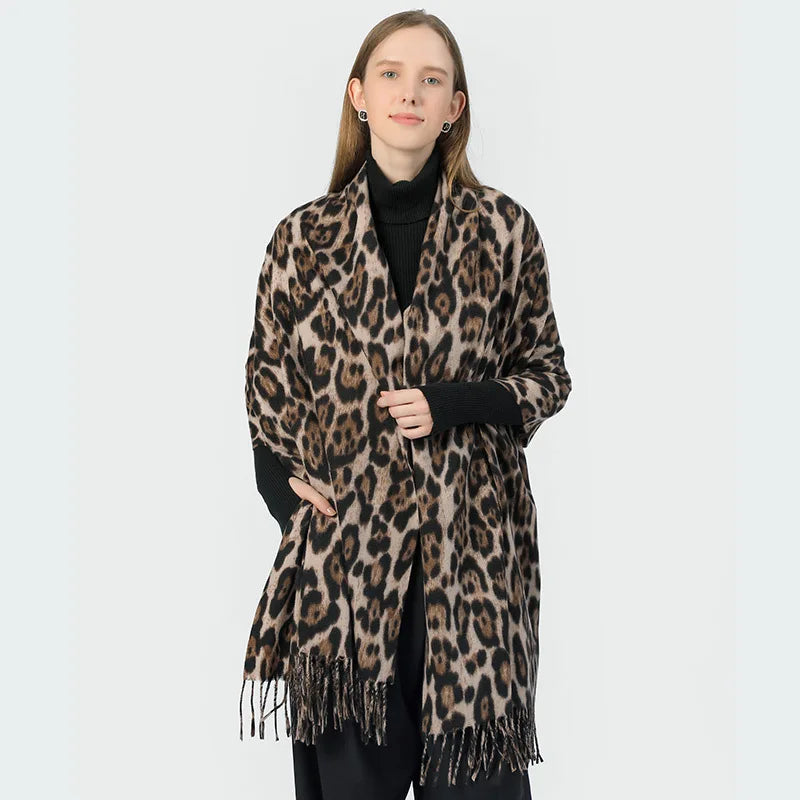 Women’s Leopard Tassel Winter Scarf