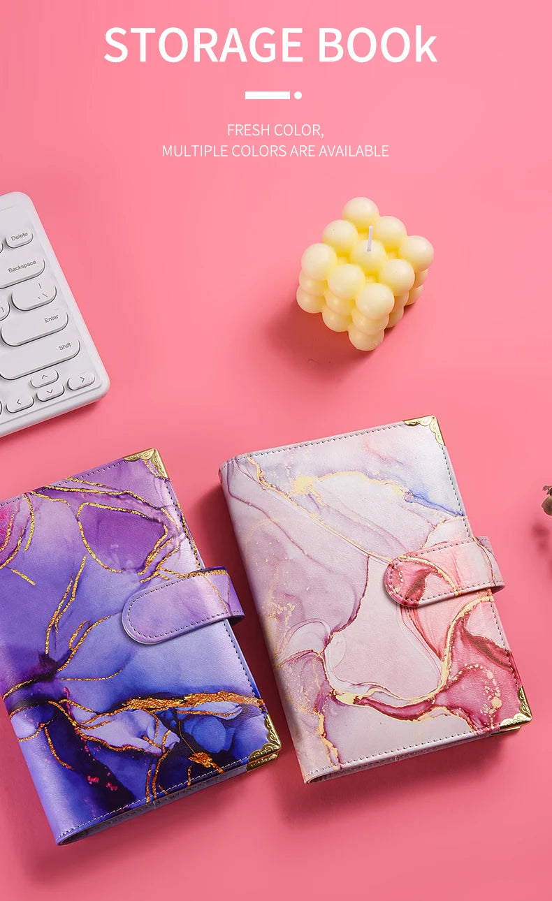 A6 Marble Budget Planner Binder with Cash Envelopes