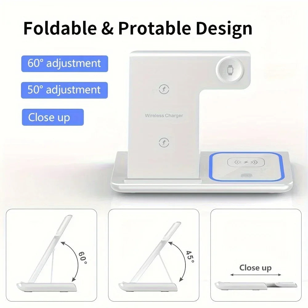 3-in-1 Foldable Wireless Charging Station with LED Light