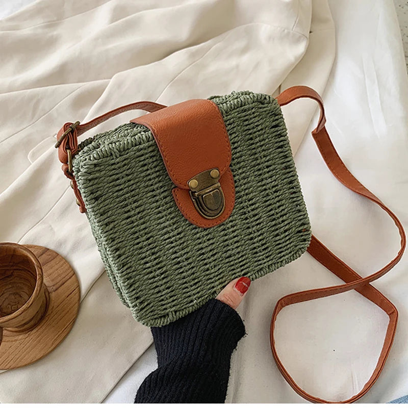 Handwoven Straw Crossbody Shoulder Bag