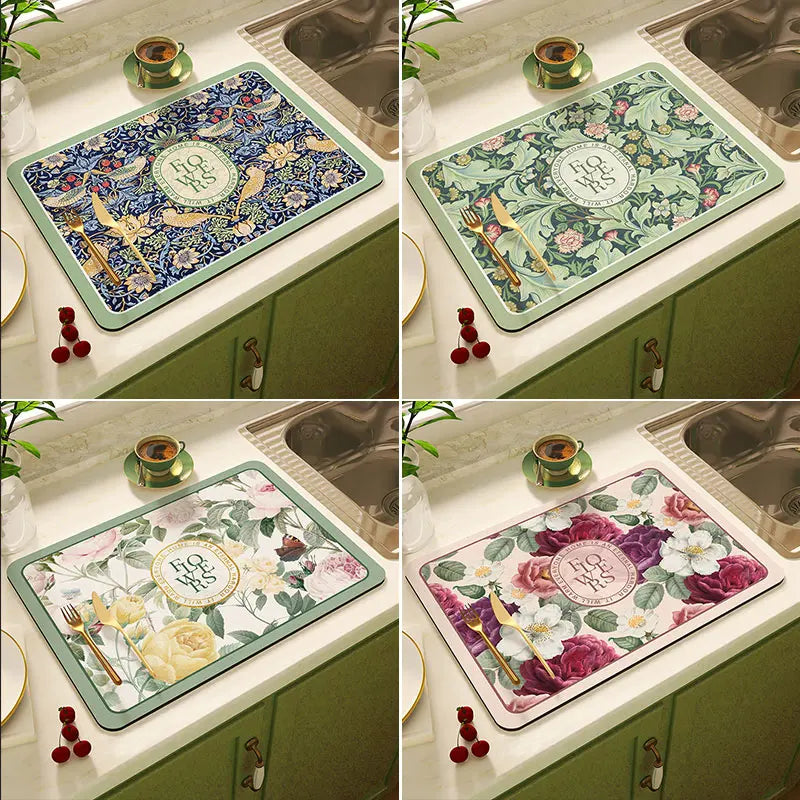 Super Absorbent Floral Dish Drying Mat