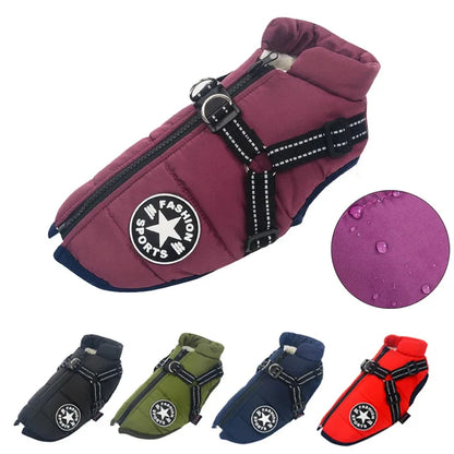 Waterproof Dog Jacket with Integrated Harness