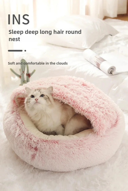 Semi-Enclosed Plush Cat & Dog Bed