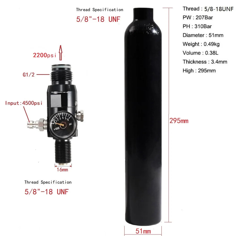 0.38L Aluminum Compressed Air Tank – 3000 PSI