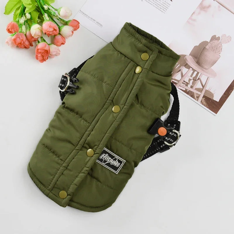 Winter Dog Vest Jacket with Harness
