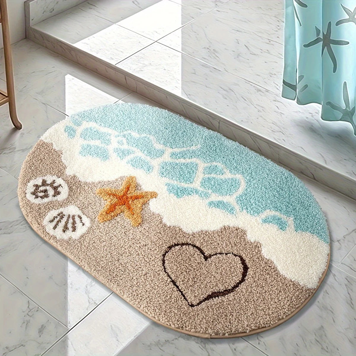 Ocean-Themed Plush Bathroom Mat
