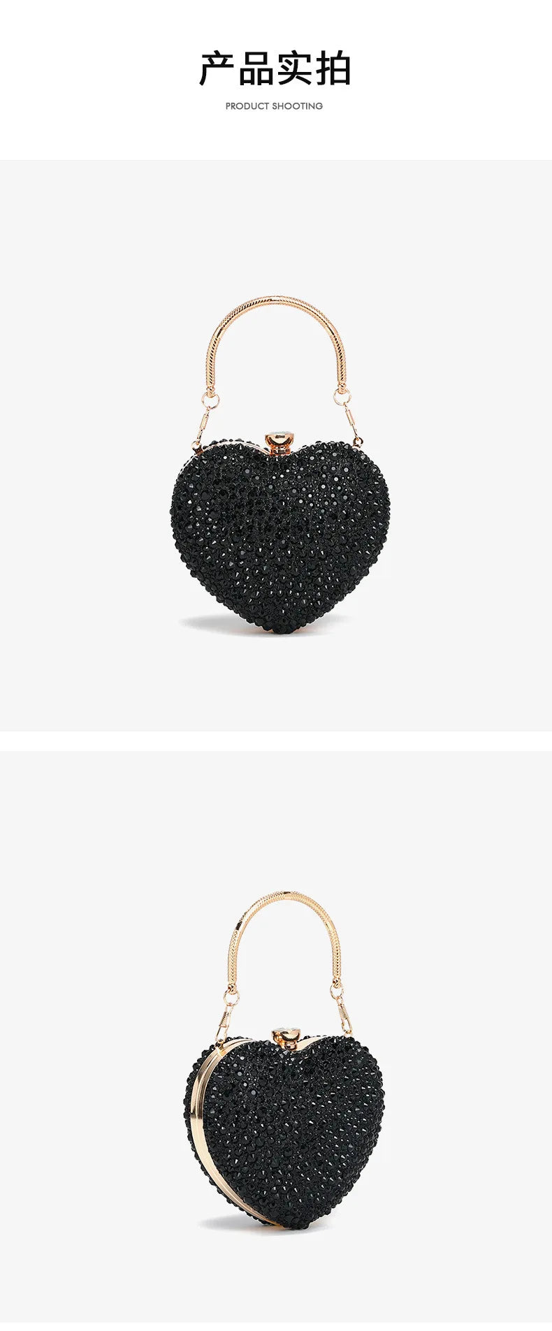 Luxury Heart Crystal Rhinestone Evening Clutch Bag
