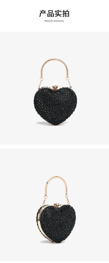 Luxury Heart Crystal Rhinestone Evening Clutch Bag