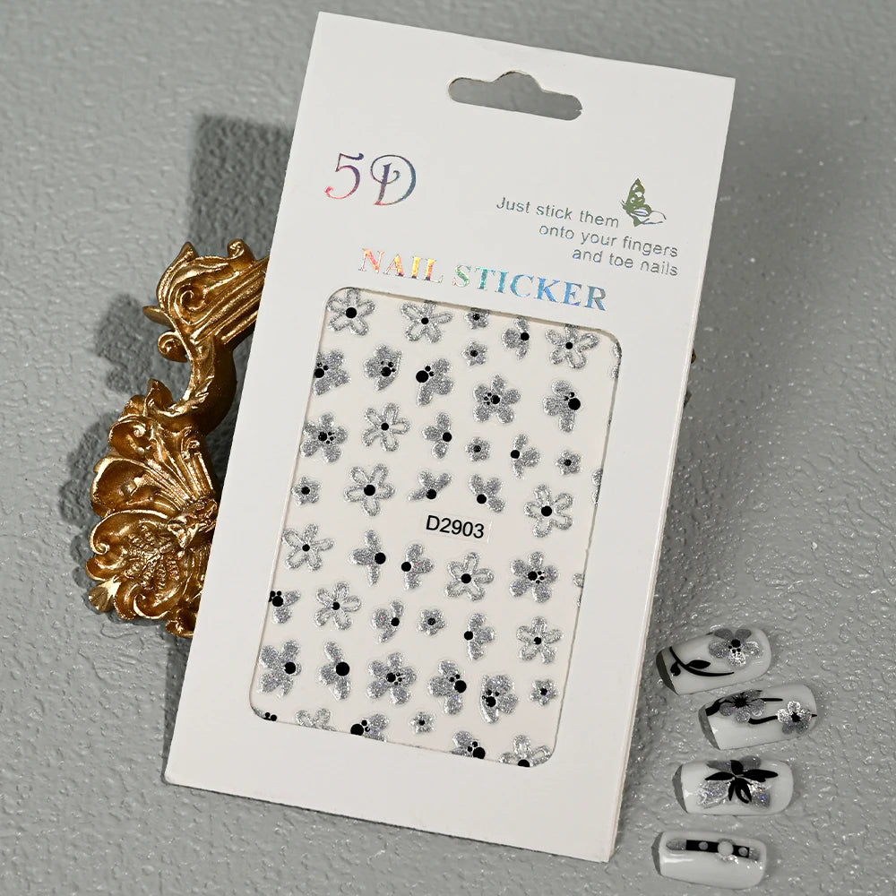 5D Glitter Floral Nail Art Stickers