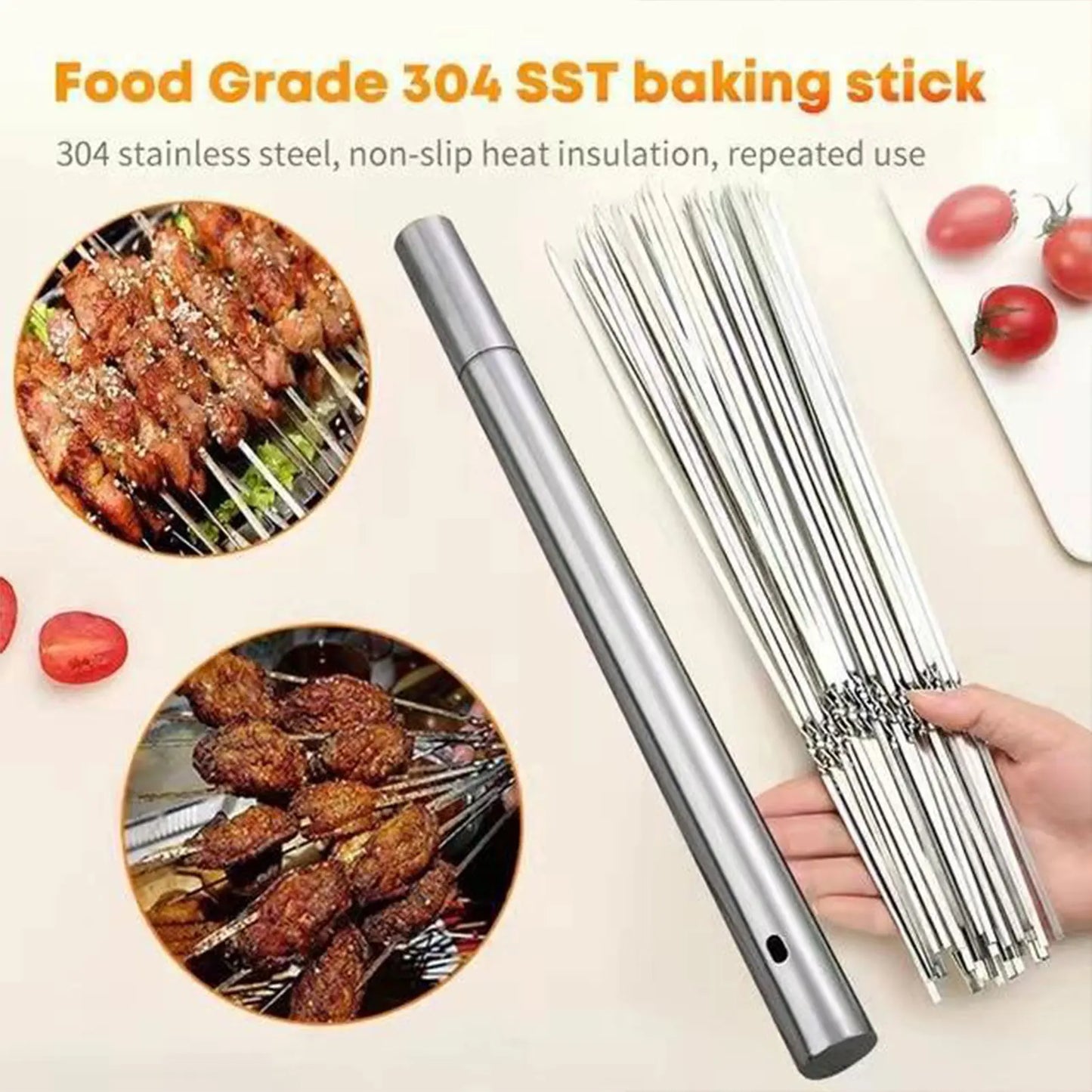 Stainless Steel BBQ Skewer Set with Storage Tube