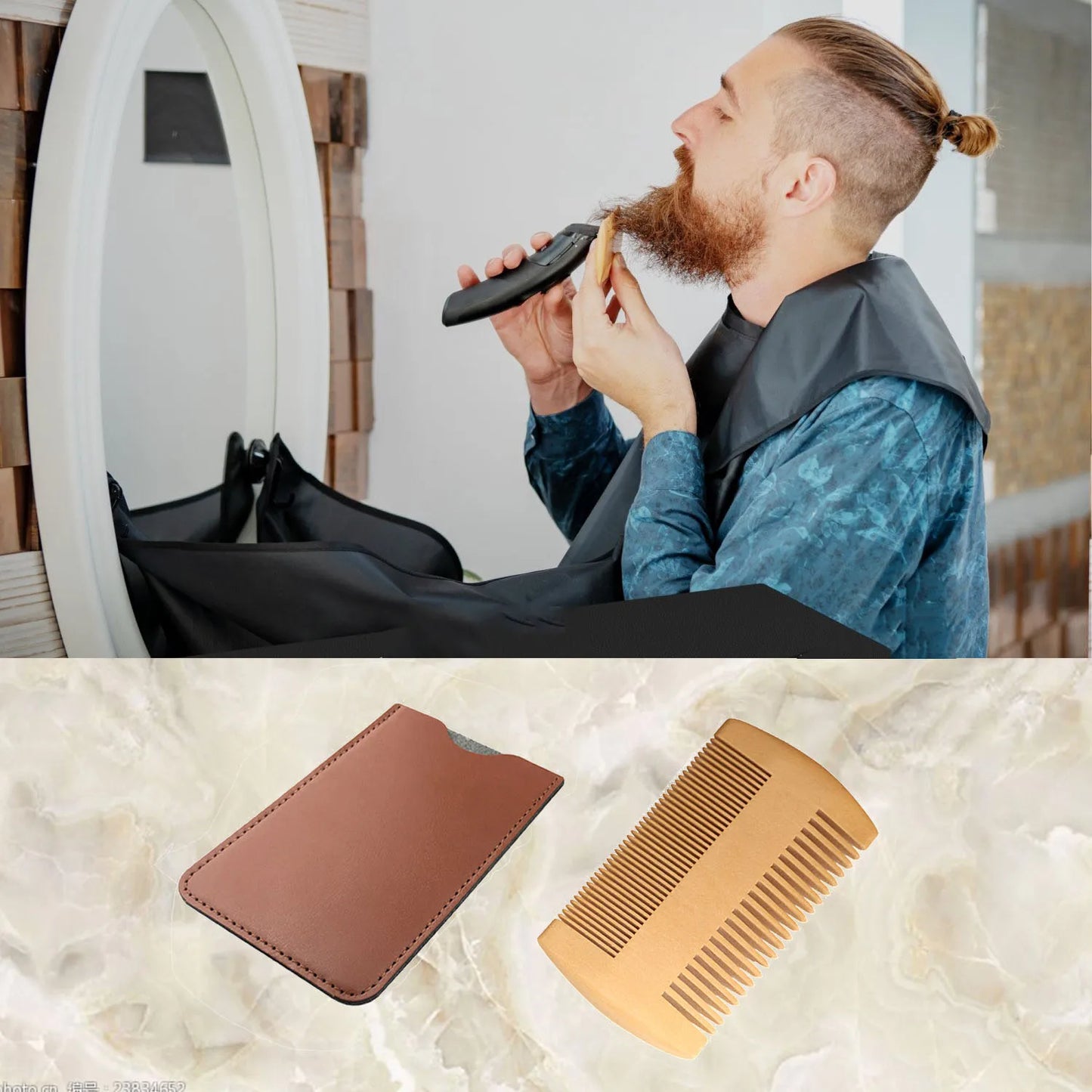 Wood Beard & Hair Comb with Leather Case