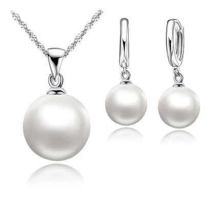 Pearl Necklace & Hoop Earrings Jewelry Set