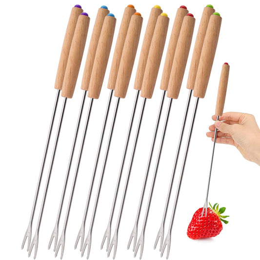 Stainless Steel Fondue Fork Set with Wooden Handles