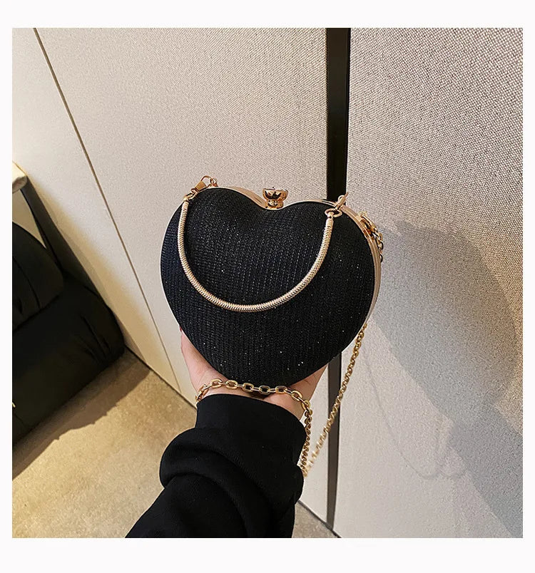 Heart-Shaped Evening Clutch Bag with Chain Strap