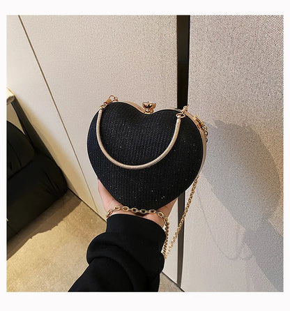 Heart-Shaped Evening Clutch Bag with Chain Strap