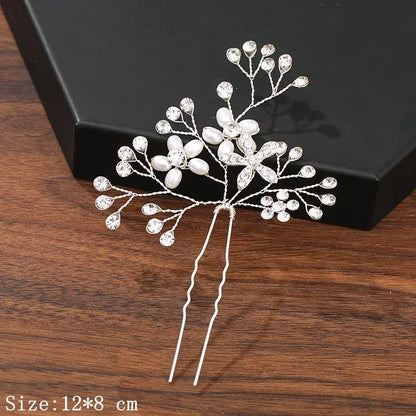 Pearl Rhinestone Flower Hair Pins