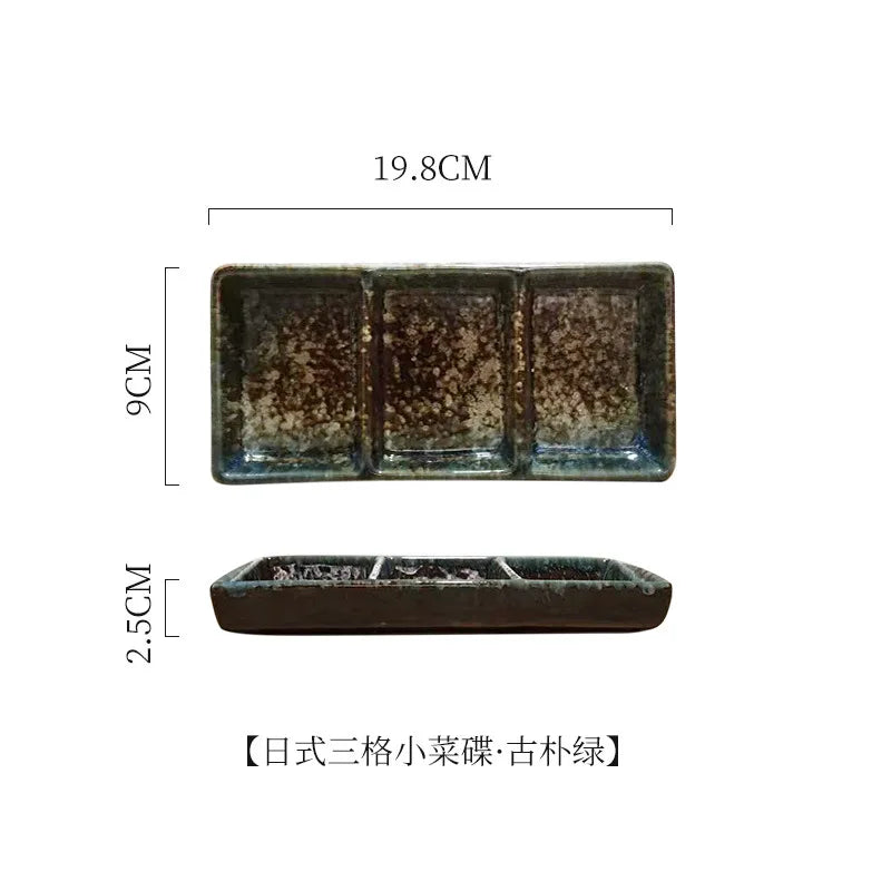 Japanese 3-Compartment Ceramic Sauce & Sushi Dish