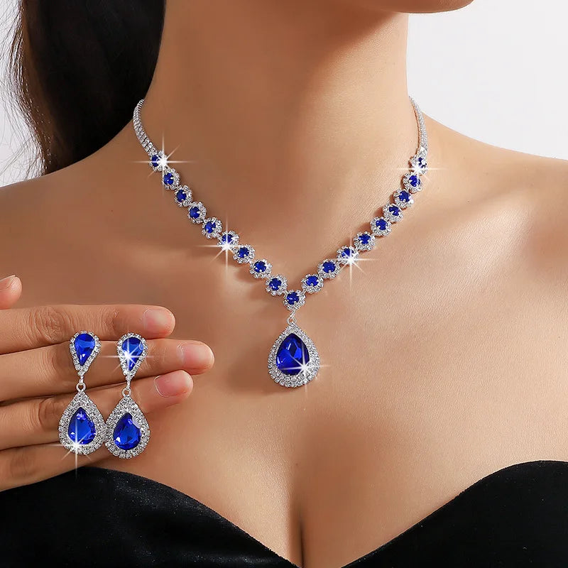 Crystal Water Drop Necklace & Earring Set