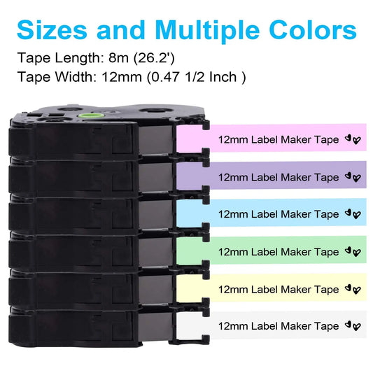 Labelife 5-Pack Compatible Brother P-Touch Label Tape Set