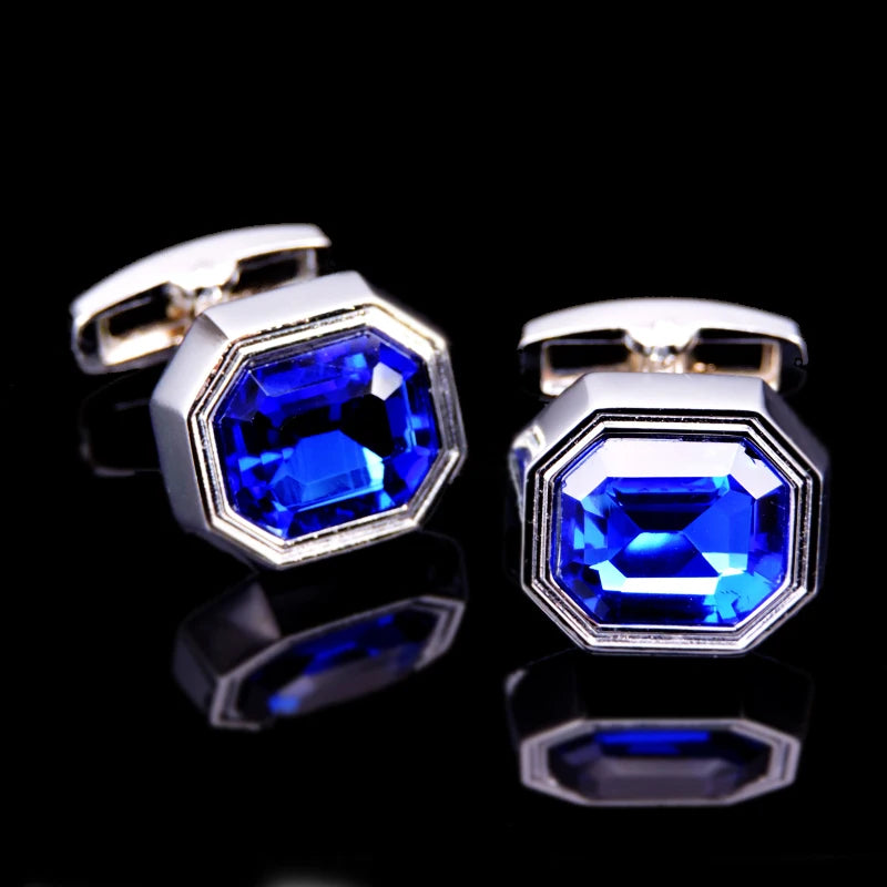 Novelty Luxury Blue White Crystal Cufflinks