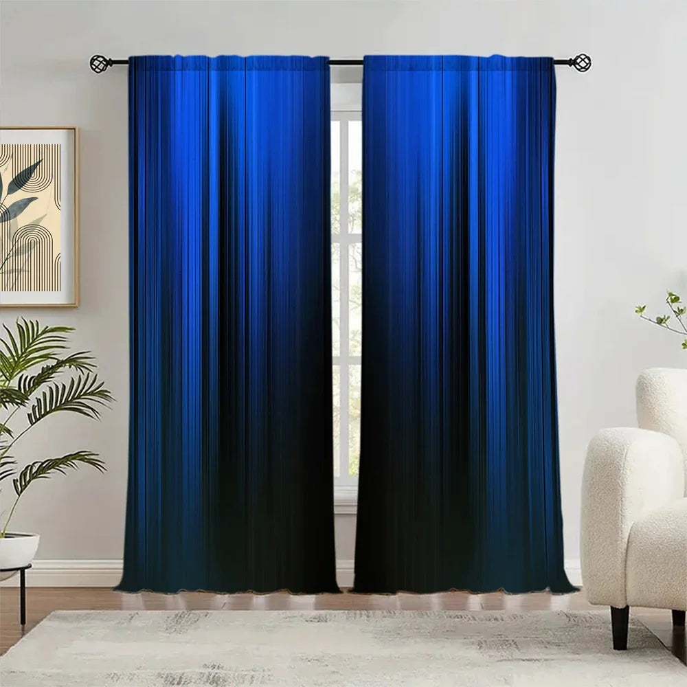 Blue & Black Gradient Stripe Window Curtains