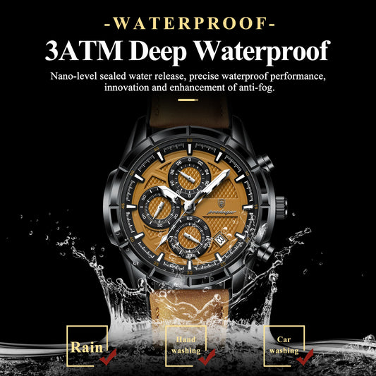 Men's Leather Quartz Chronograph Watch