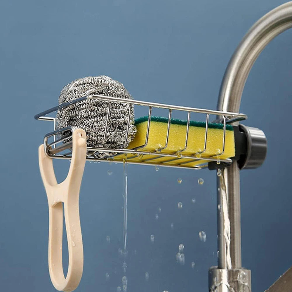 Kitchen Sink Faucet Sponge & Soap Organizer Rack